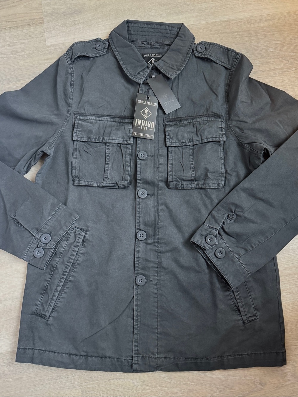 Indigo Star Major Military Field Jacket Dark Gray Utility Patch Pocket Coat